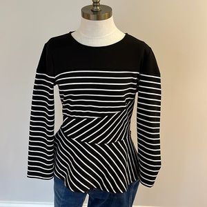BCBGMaxazria black and white stripe top with peplum size M